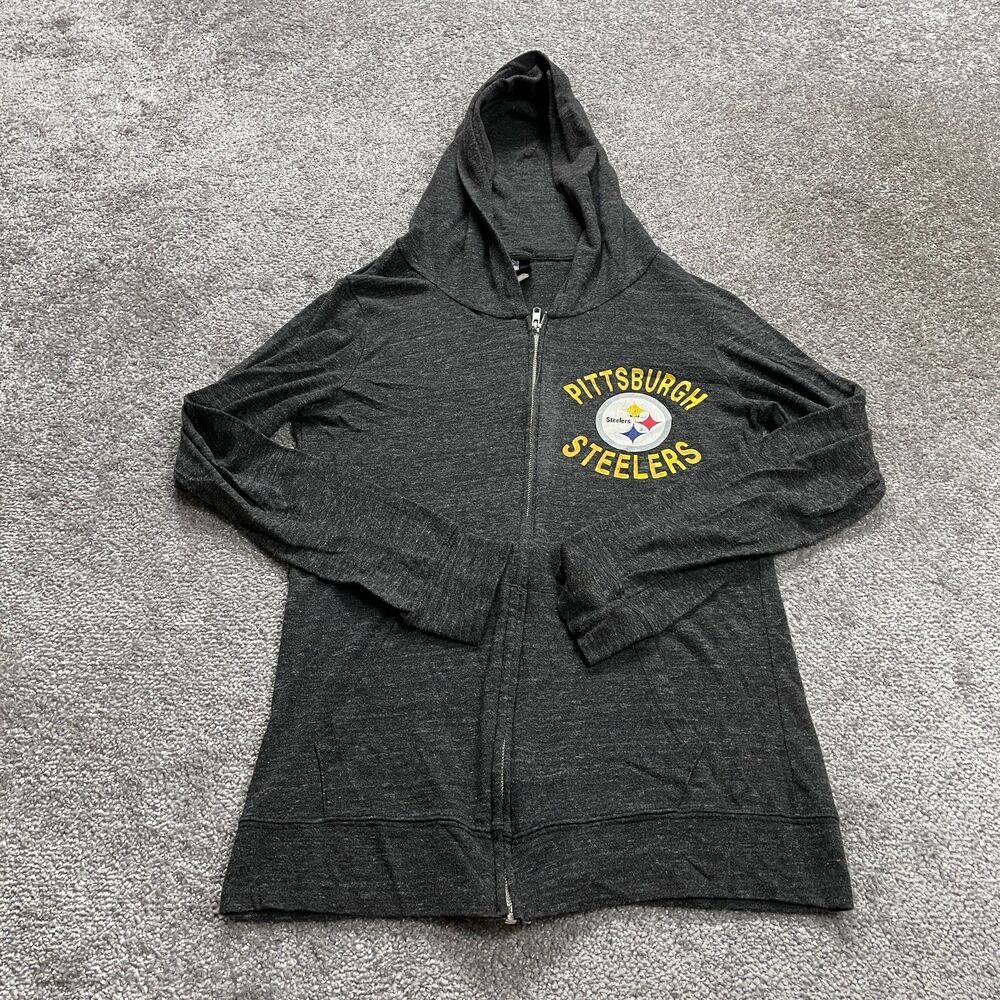 NFL Team Apparel Sweatshirt Women Medium Gray Pittsburgh Steelers Hoodie Jacket